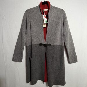NEW A.IDA Gray Color Block Italian Wool Blend Buckled Long Cardigan Coat Size S